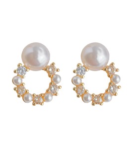 HELN124100341 微鑲鋯石迷你版簡約圓形幾何銀針鍍14K小耳釘氣質百搭清新耳飾女