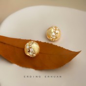 HELN124100342 鑲鋯石925銀針鍍14K高級感鏤空輕奢風耳釘飾品