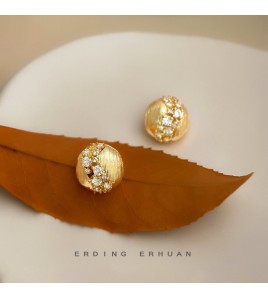 HELN124100342 鑲鋯石925銀針鍍14K高級感鏤空輕奢風耳釘飾品