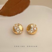 HELN124100342 鑲鋯石925銀針鍍14K高級感鏤空輕奢風耳釘飾品