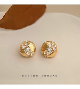 HELN124100342 鑲鋯石925銀針鍍14K高級感鏤空輕奢風耳釘飾品