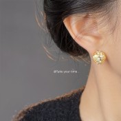 HELN124100342 鑲鋯石925銀針鍍14K高級感鏤空輕奢風耳釘飾品