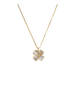 HELN124100343 玻璃貓眼石鍍14K鎖骨鏈氣質簡約高級感心形幸運項鏈飾品頸鏈女