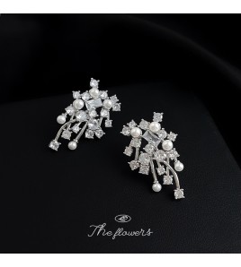 HELN124100345 高級感碎花微鑲鋯石925銀針設計時尚通勤輕奢風耳飾 耳環