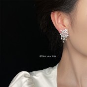 HELN124100345 高級感碎花微鑲鋯石925銀針設計時尚通勤輕奢風耳飾 耳環