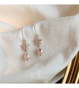 HELN124100349 淡水珍珠鍍14k復古微鑲鋯石耳環女 法式設計感時尚氣質