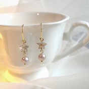 HELN124100349 淡水珍珠鍍14k復古微鑲鋯石耳環女 法式設計感時尚氣質