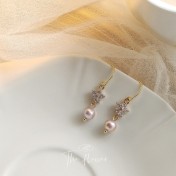 HELN124100349 淡水珍珠鍍14k復古微鑲鋯石耳環女 法式設計感時尚氣質