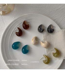 HELN124100350 S925銀針樹脂復古港風豆豆水滴耳環女寶藏女孩小耳飾