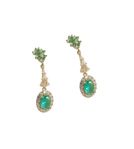 HELN124100352 925銀針鍍14K浪漫復古綠鋯石閃溫柔耳環氣質宮廷耳飾