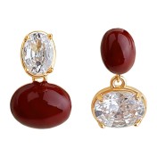 HELN124100353 文藝復古安可拉紅酒紅鋯石幾何s925銀針一款多戴耳環飾品