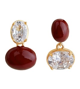 HELN124100353 文藝復古安可拉紅酒紅鋯石幾何s925銀針一款多戴耳環飾品