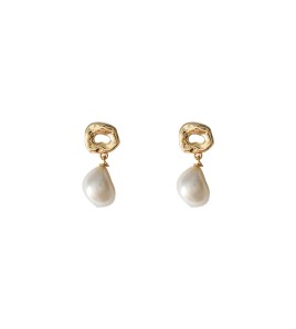 HELN124100354 巴洛克異形淡水珍珠~925銀針鍍14K手作設計感耳釘高級感耳飾 耳環