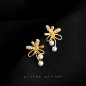 HELN124100355 微鑲鋯石925銀針鍍14K藝術煙花造型耳釘女時尚通勤高級感