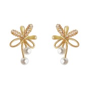 HELN124100355 微鑲鋯石925銀針鍍14K藝術煙花造型耳釘女時尚通勤高級感