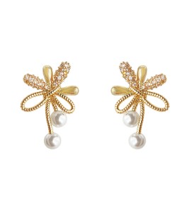 HELN124100355 微鑲鋯石925銀針鍍14K藝術煙花造型耳釘女時尚通勤高級感