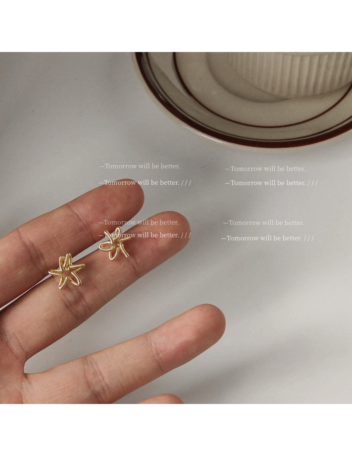 HELN124100356 銀針鍍14K不規則簡約小巧耳釘 時尚設計感迷你睡覺不用摘耳飾