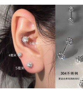 HELN124100357 304不銹鋼爆閃鉆球耳骨釘時尚螺絲擰扣耳蝸釘養耳洞耳飾 耳釘