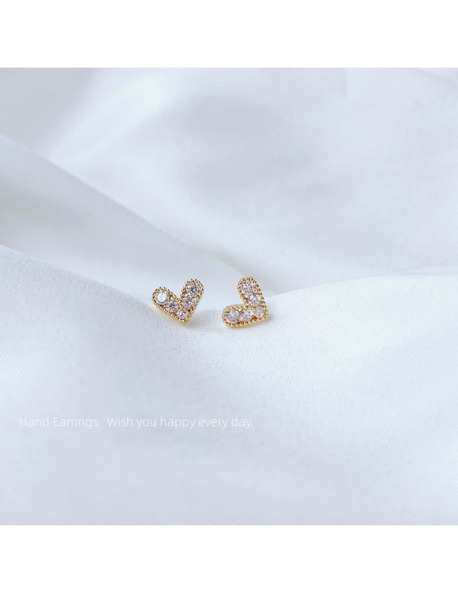 HELN124100358 925銀針鍍14K真金迷你款鋯石微鑲小愛心耳釘睡覺不用摘直播款