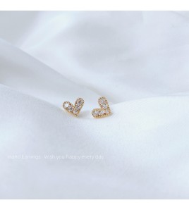 HELN124100358 925銀針鍍14K真金迷你款鋯石微鑲小愛心耳釘睡覺不用摘直播款
