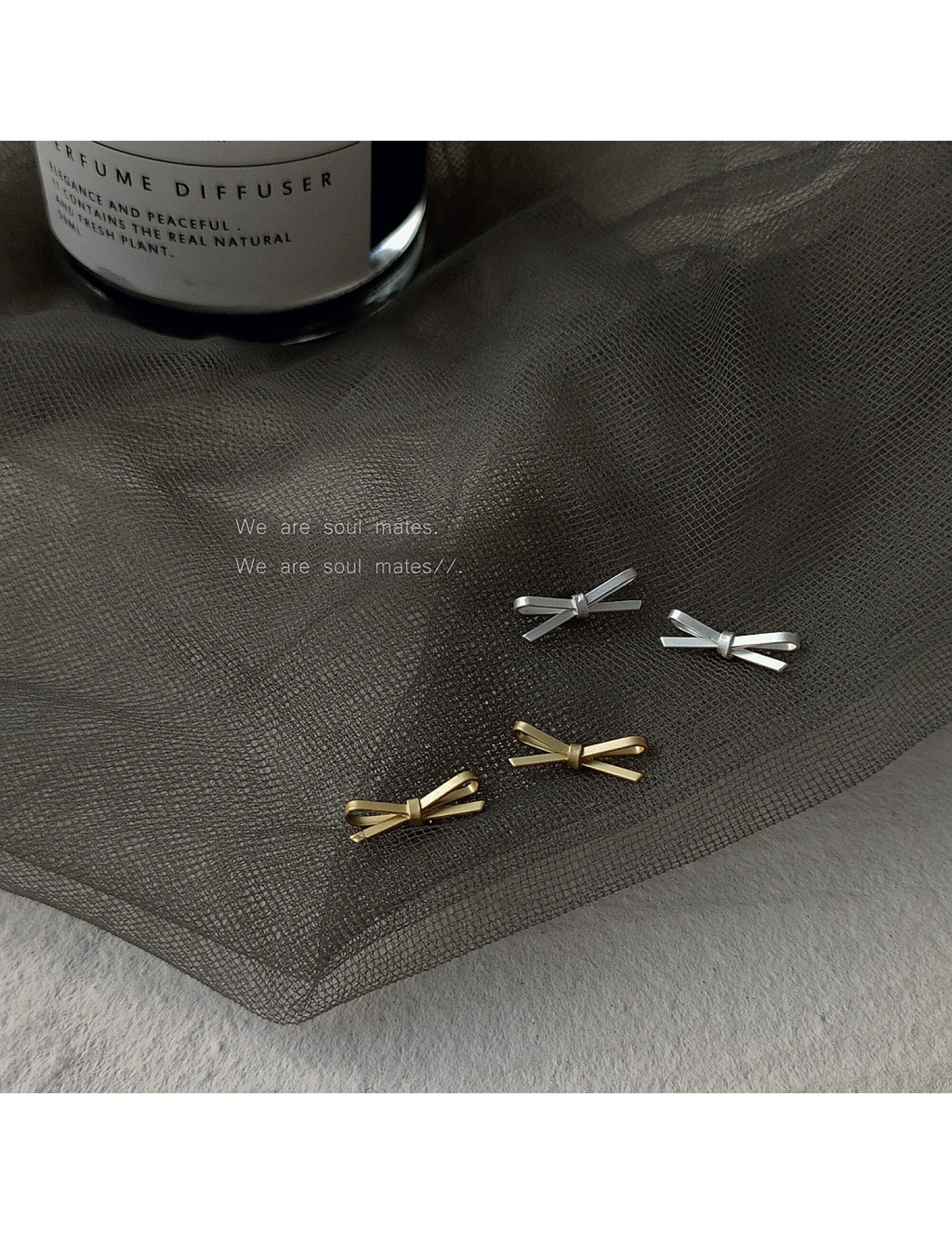 HELN124100360 925銀針韓版韓國小巧蝴蝶結鍍霧金色啞光迷你耳釘女簡約