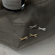 HELN124100360 925銀針韓版韓國小巧蝴蝶結鍍霧金色啞光迷你耳釘女簡約