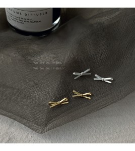 HELN124100360 925銀針韓版韓國小巧蝴蝶結鍍霧金色啞光迷你耳釘女簡約