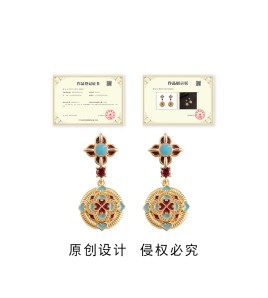 HELN124100361 設計國潮民族風925銀針琺瑯滴釉彩繪文藝復古高級感耳飾 耳環