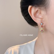 HELN124100361 設計國潮民族風925銀針琺瑯滴釉彩繪文藝復古高級感耳飾 耳環