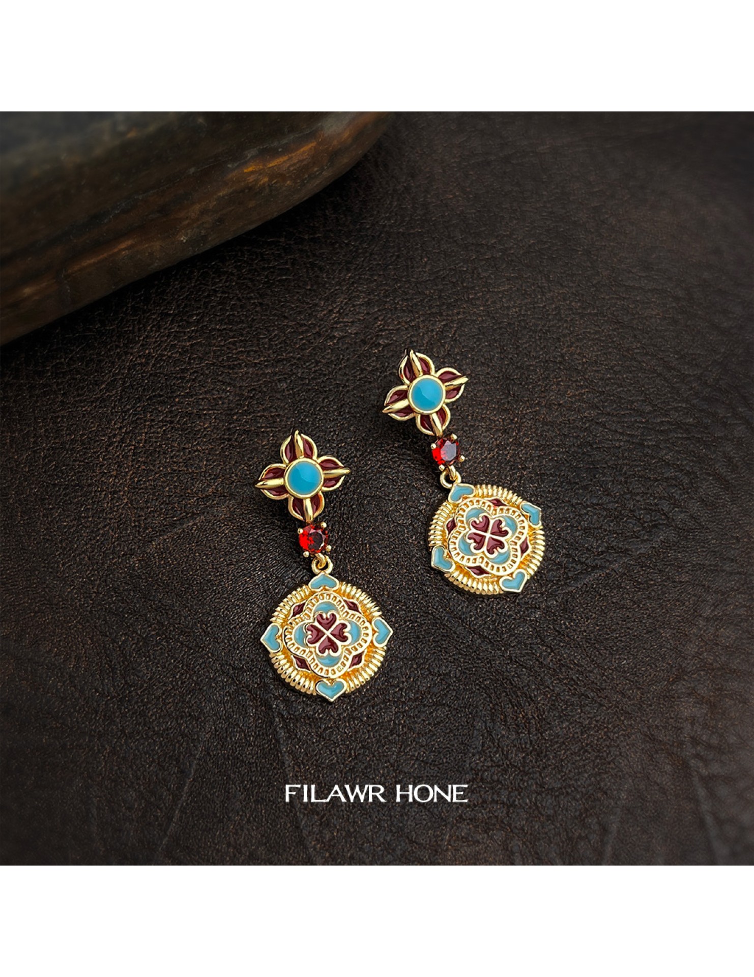 HELN124100361 設計國潮民族風925銀針琺瑯滴釉彩繪文藝復古高級感耳飾 耳環