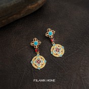 HELN124100361 設計國潮民族風925銀針琺瑯滴釉彩繪文藝復古高級感耳飾 耳環