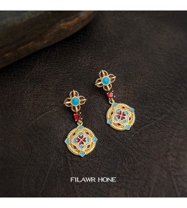HELN124100361 設計國潮民族風925銀針琺瑯滴釉彩繪文藝復古高級感耳飾 耳環