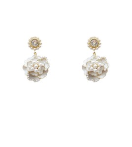 HELN124100362 925銀針山茶花珍珠耳環女超仙高級感耳釘 耳飾