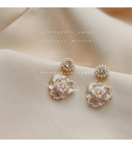 HELN124100362 925銀針山茶花珍珠耳環女超仙高級感耳釘 耳飾