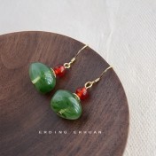 HELN124100363 森系潮仙~暈染色綠野仙蹤！手作設計感樹脂新款耳環