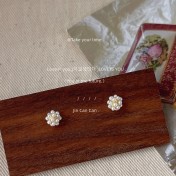 HELN124100364 迷你版~925銀針鍍14K珍珠球耳釘 個性小眾設計簡約百搭耳飾