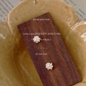 HELN124100364 迷你版~925銀針鍍14K珍珠球耳釘 個性小眾設計簡約百搭耳飾