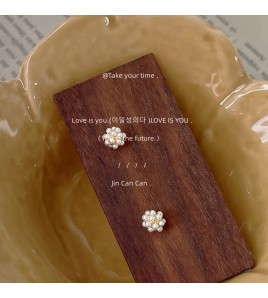 HELN124100364 迷你版~925銀針鍍14K珍珠球耳釘 個性小眾設計簡約百搭耳飾