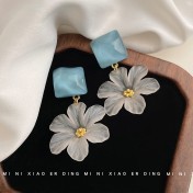 HELN124100366 夏日新款女神氣質優雅清新甜美花朵夸張耳環設計手工