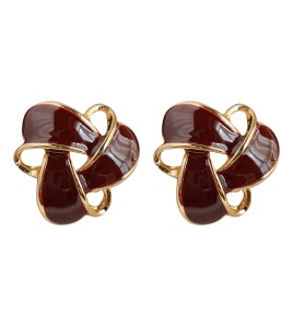 HELN124100367 復古酒紅色氣質幾何鏤空滴油鍍14K耳釘百搭高級感通勤耳飾女