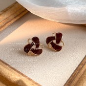 HELN124100367 復古酒紅色氣質幾何鏤空滴油鍍14K耳釘百搭高級感通勤耳飾女