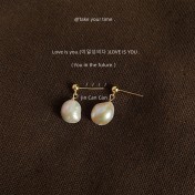 HELN124100368 異形巴洛克淡水珍珠手作設計感925銀針鍍14K耳釘復古耳飾耳環女