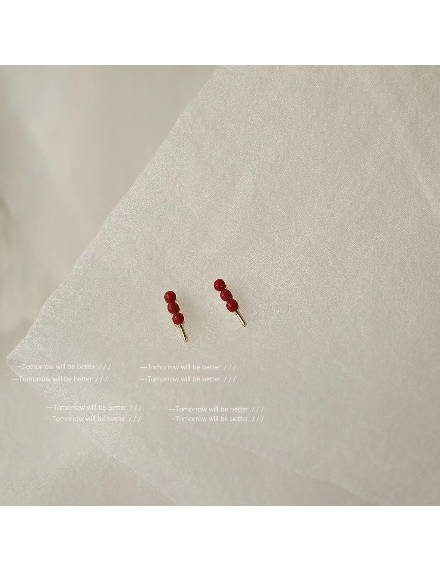 HELN124100369 迷你版糖葫蘆小耳釘女925銀針紅色簡約版電鍍14K耳環