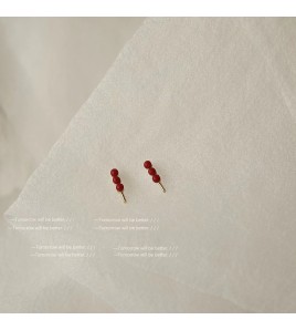 HELN124100369 迷你版糖葫蘆小耳釘女925銀針紅色簡約版電鍍14K耳環
