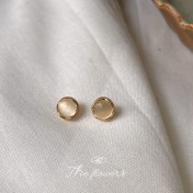 HELN124100372 極簡主義925銀針鍍14K圓形玻璃貓眼石耳釘 氣質簡約百搭日常耳飾