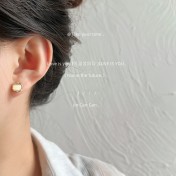 HELN124100372 極簡主義925銀針鍍14K圓形玻璃貓眼石耳釘 氣質簡約百搭日常耳飾