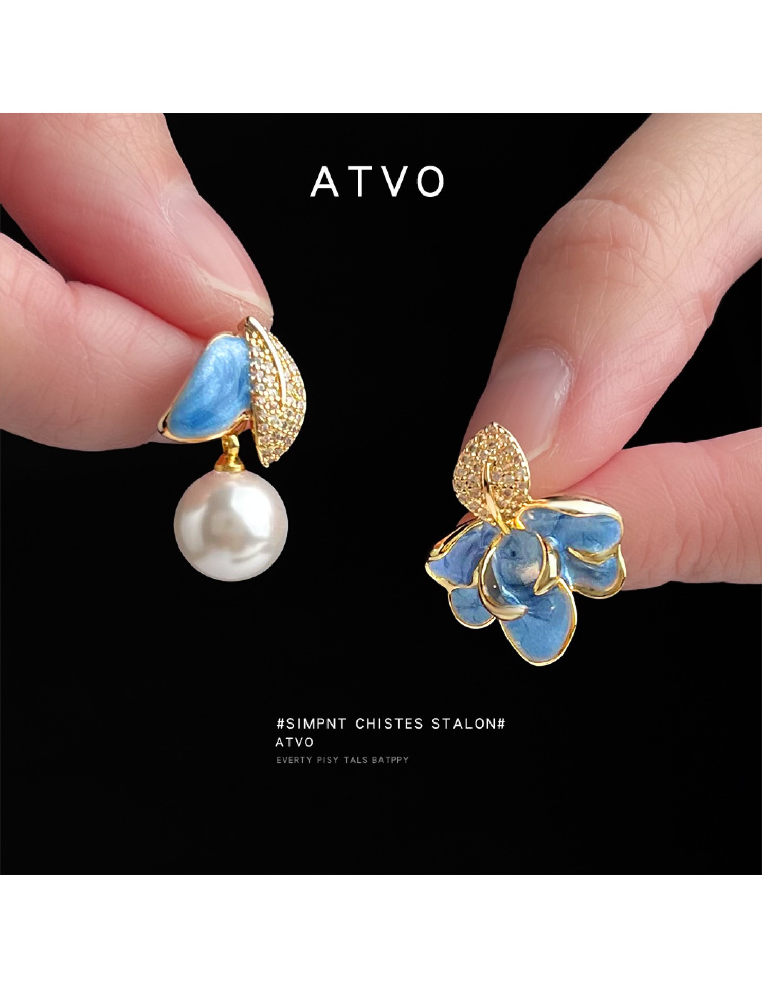 HELN124100373 琺瑯滴釉不對稱設計微鑲鋯石925銀針樹葉時尚高級感耳飾 耳環