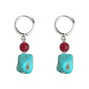 HELN124100374 文藝復古民族風合成綠松石紅瑪瑙景區度假風耳環新款手工