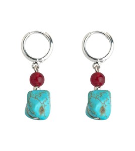 HELN124100374 文藝復古民族風合成綠松石紅瑪瑙景區度假風耳環新款手工