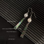 HELN124100375 新中式鮑魚貝手作設計感925銀針耳飾新款貝殼耳環2024年文藝飾品